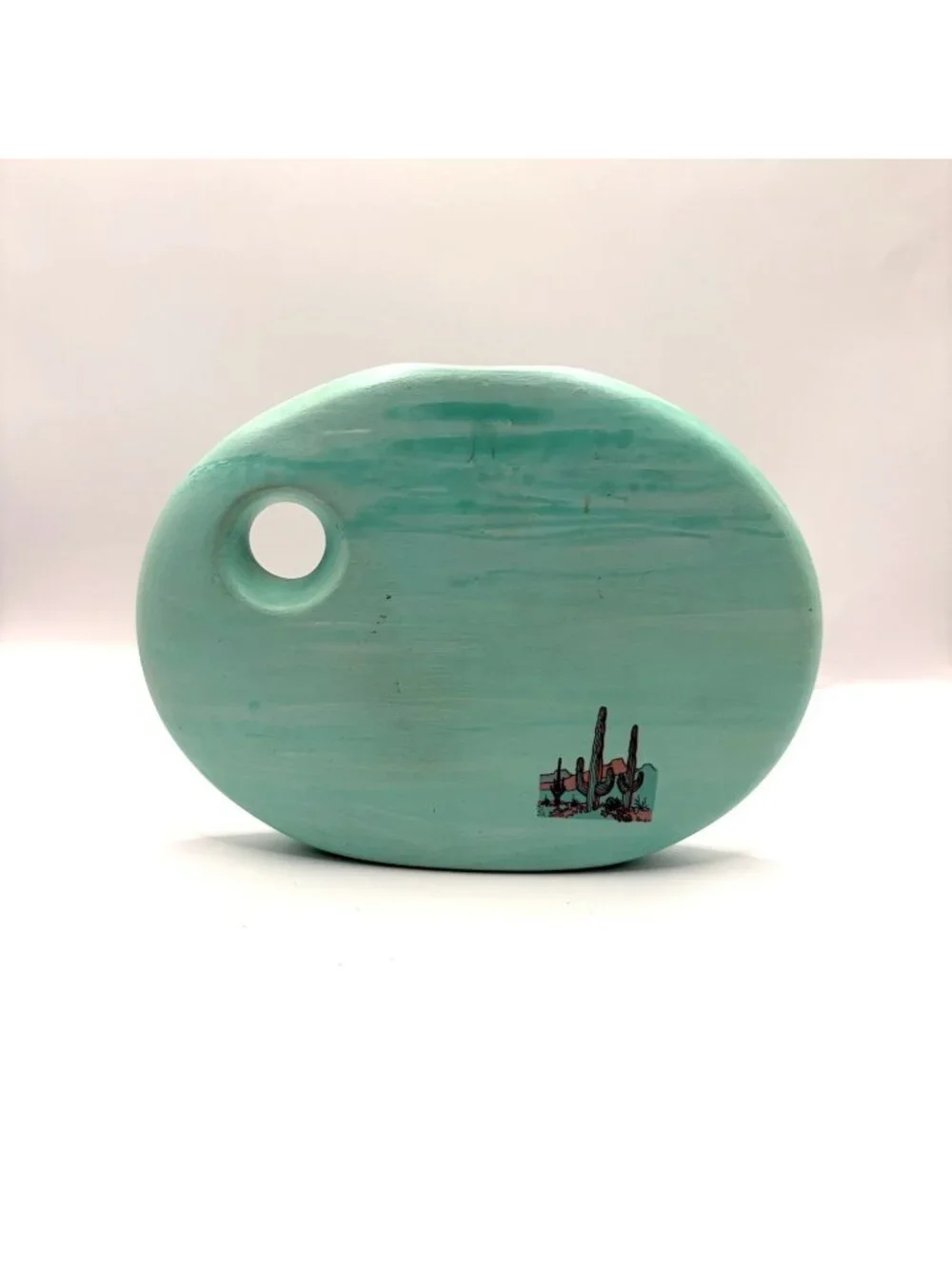 Vintage Southwest Ceramic Turquoise Bud Vase with Hand-Painted Native American F